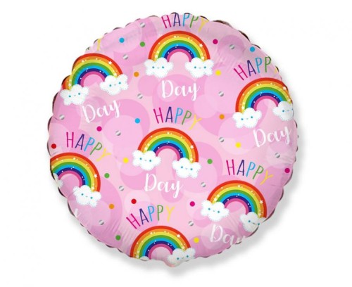 Balon foliowy 18" FX - Happy Day - tęcza różowy 48cm
