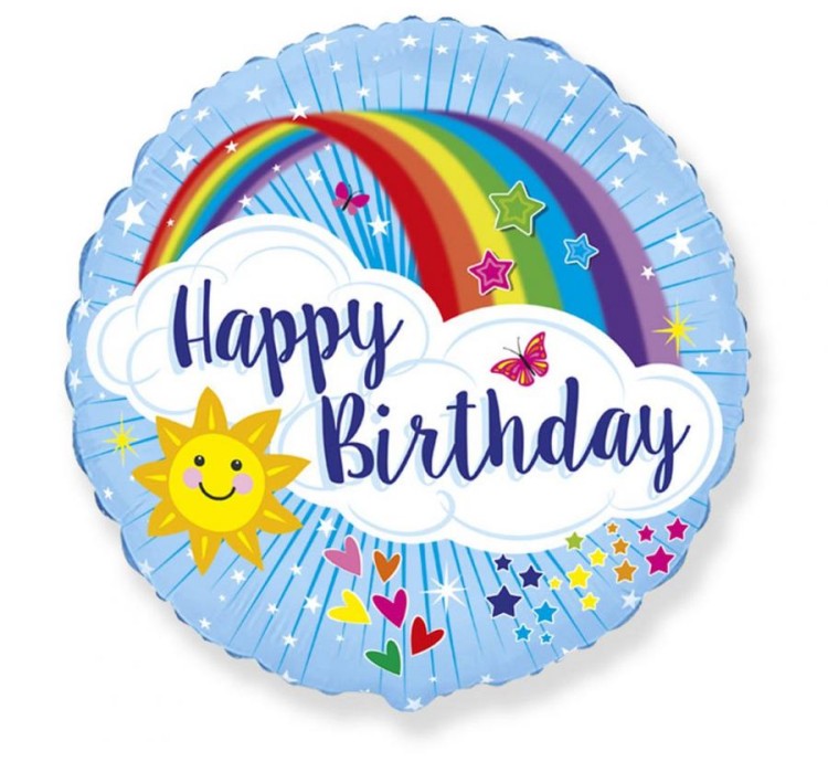 Balon foliowy 18" FX - Happy Birthday z tęczą 48cm Urodziny