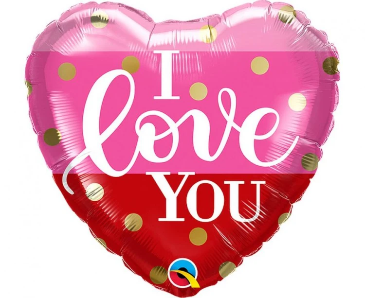 Balon foliowy 18" QL HRT - I Love You złote groszki