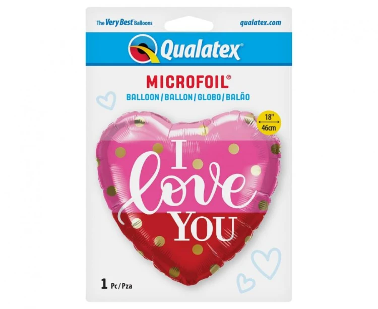 Balon foliowy 18" QL HRT - I Love You złote groszki