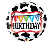 Balon foliowy 18" QL CIR Happy Birthday - Holstein Cow Pattern Urodziny