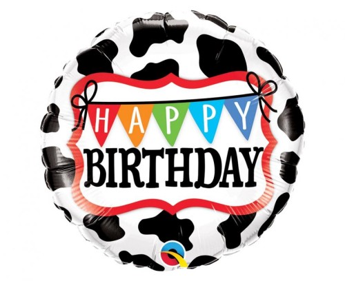 Balon foliowy 18" QL CIR Happy Birthday - Holstein Cow Pattern Urodziny