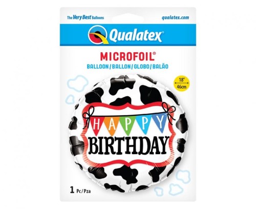 Balon foliowy 18" QL CIR Happy Birthday - Holstein Cow Pattern Urodziny