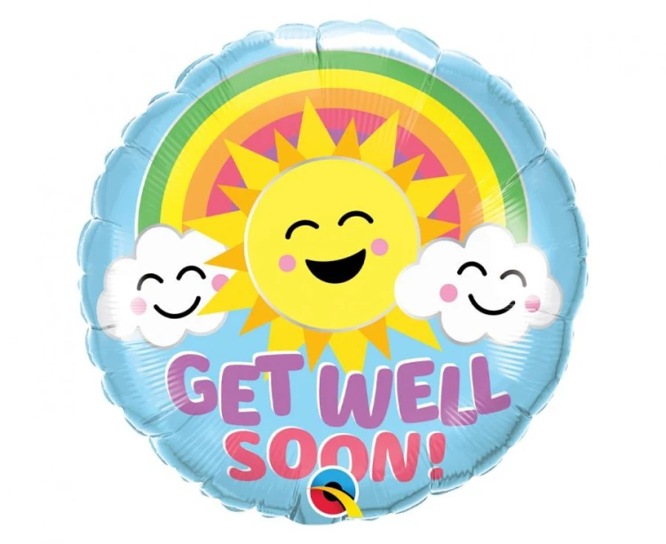 Balon foliowy 18" QL CIR Get Well Soon - Sunny Smiles okrągły