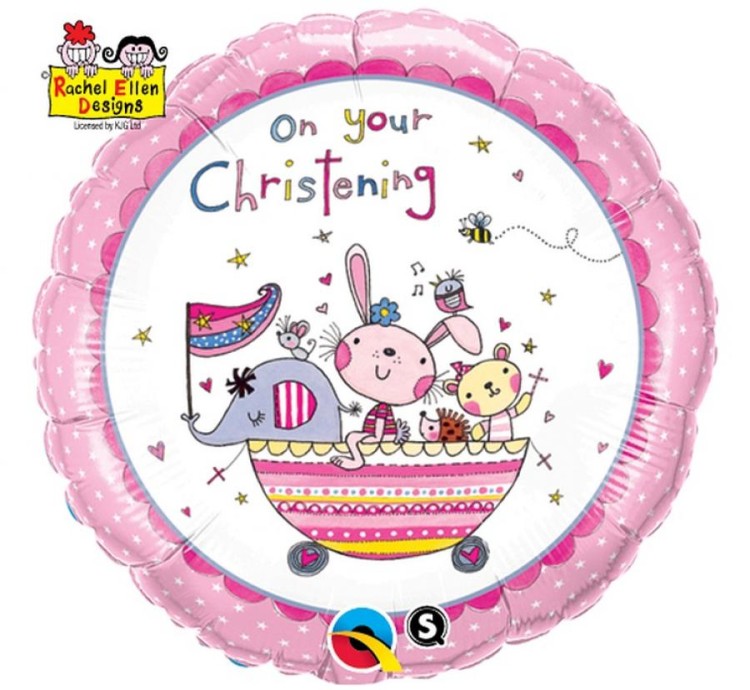 Balon foliowy 18" QL CIR On Your Christening różowy