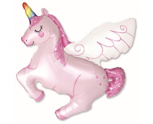 Balon foliowy 14" FX - Jednorożec - Tęczowy róg, różowy