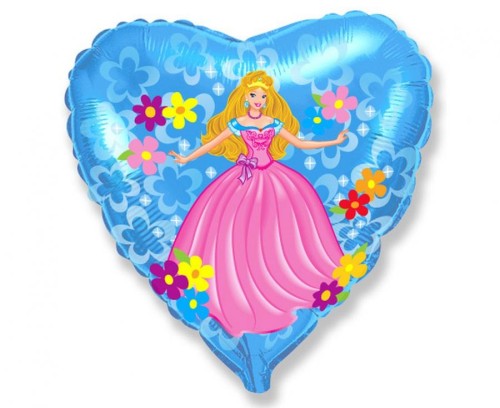 Balon foliowy 18" FX - Księżniczka w kwiatach niebieskie serce