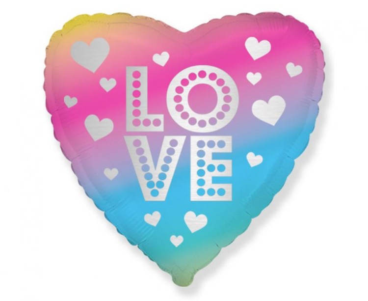 Balon foliowy LOVE tęczowe serce gradient serduszko tęcza 18"