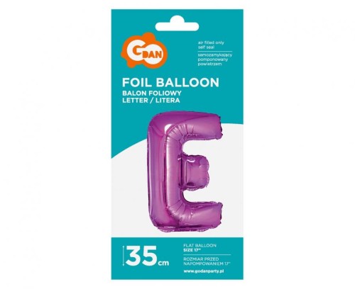 Balon foliowy różowa litera E różowy balon literka 35 cm