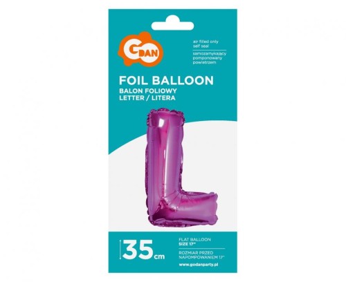 Balon foliowy różowa litera L różowy balon literka 35 cm