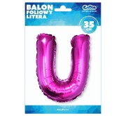 Balon foliowy różowa litera U różowy balon literka 35 cm