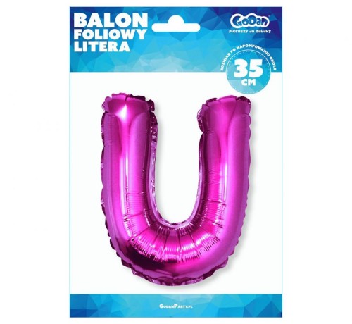 Balon foliowy różowa litera U różowy balon literka 35 cm