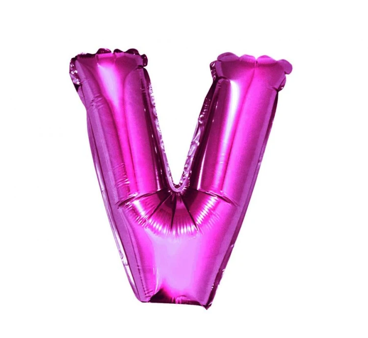 Balon foliowy różowa litera V różowy balon literka 35 cm
