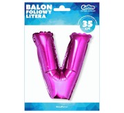 Balon foliowy różowa litera V różowy balon literka 35 cm