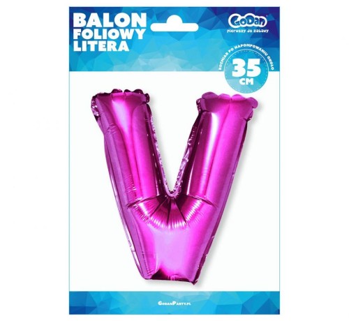 Balon foliowy różowa litera V różowy balon literka 35 cm