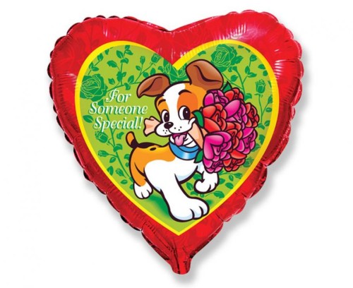 Balon foliowy serce z psem serduszko pies z kwiatami piesek z bukietem 18"