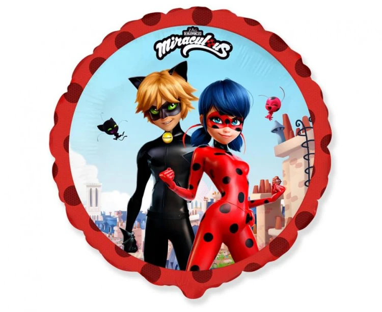 Balon foliowy 18" Miraculous Street Czarny Kot Biedronka pakowany