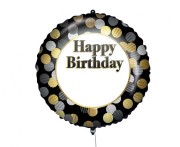 Balon foliowy 18" Happy Birthday - złoto-srebrne grochy Urodziny