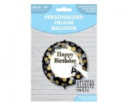 Balon foliowy 18" Happy Birthday - złoto-srebrne grochy Urodziny