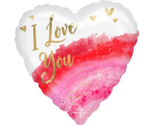 Balon foliowy 18" HRT - I Love You Geode Watercolour zapakowany