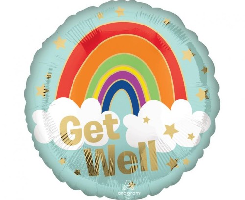 Balon foliowy 18" Get Well Golden Rainbow zapakowany