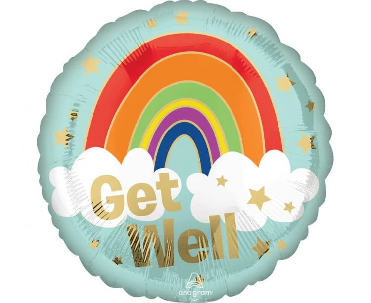 Balon foliowy 18" Get Well Golden Rainbow zapakowany