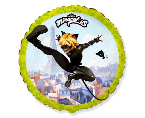 Balon foliowy 18" Miraculous Cat Noir okrągły nie pakowany