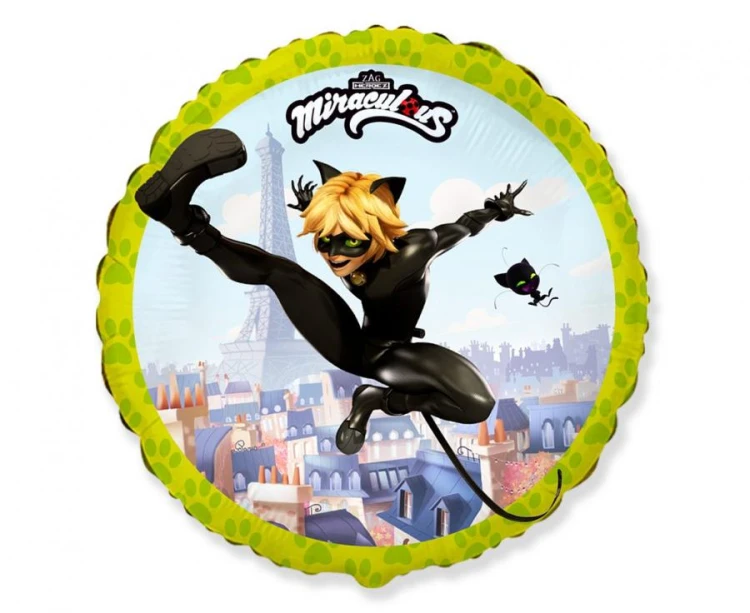 Balon foliowy 18" Miraculous Cat Noir okrągły nie pakowany