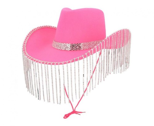 Kapelusz Show girl różowy Kowboj kowbojski ze srebrnymi frędzlami