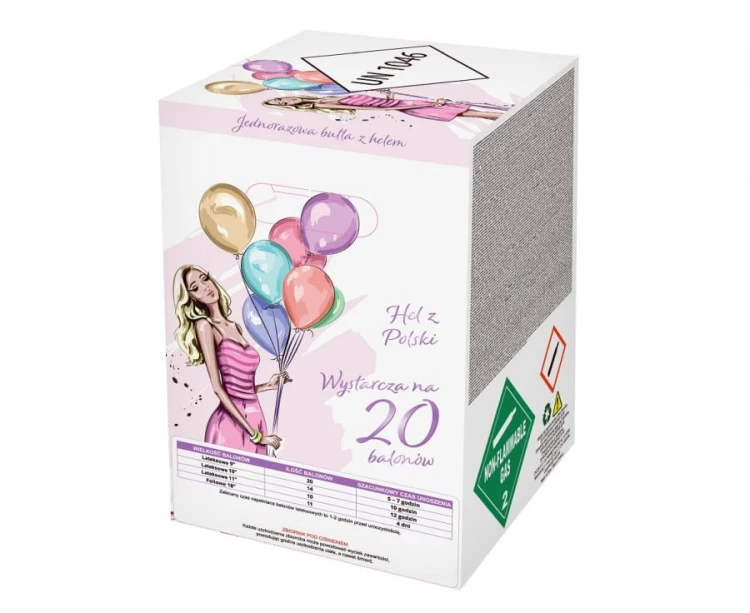 Butla z helem (jednorazowa) na 20 balonów rozm. 9 cali, prod. GoDan