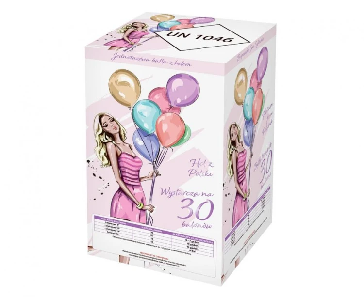 Butla z helem (jednorazowa) na 30 balonów rozm. 9 cali, prod. GoDan