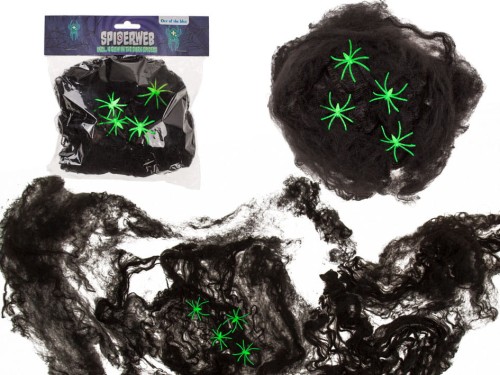 Sieć pajęcza czarna z pajęczakami świecącymi w ciemności Halloween .jpg