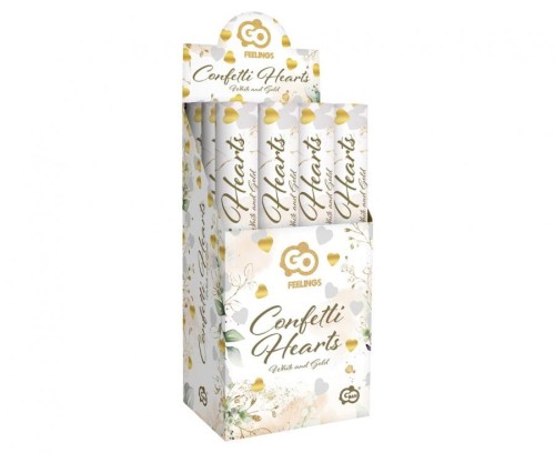 Konfetti pneumatyczne Złote i białe serduszka foliowe i papierowe 40 cm