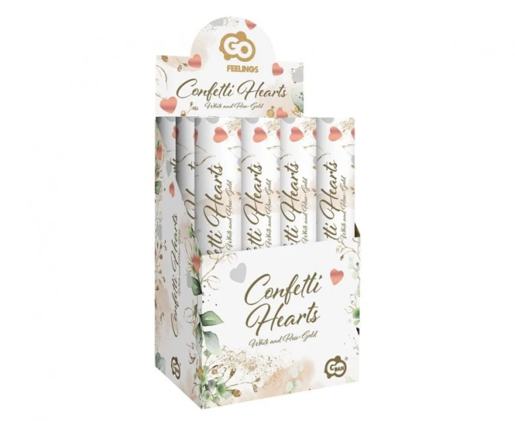 Konfetti pneumatyczne Serca różowo-złote i białe papierowo-foliowe 30cm