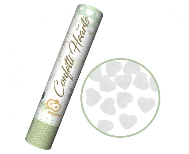 Konfetti pneumatyczne Serduszka papierowe białe 30 cm