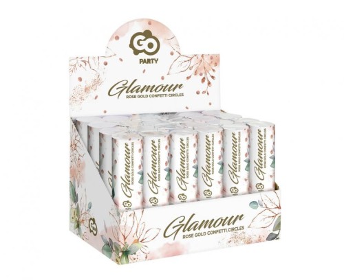 Konfetti pneumatyczne Glamour kółeczka foliowe różowo-złote 15 cm