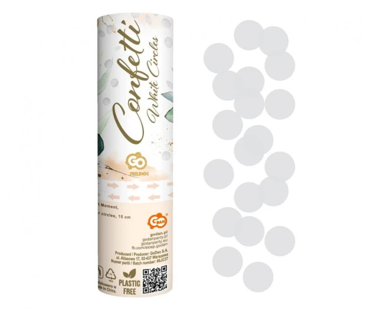 Konfetti pneumatyczne Best Moment kółeczka papierowe białe 15 cm