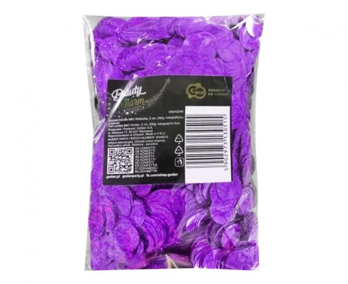 Konfetti foliowe Kółeczka 2 cm 250g holograficzna purpura