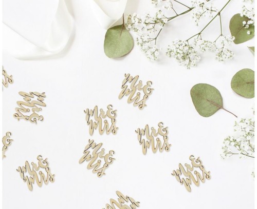 Konfetti drewniane Mr i Mrs 4x4 cm
