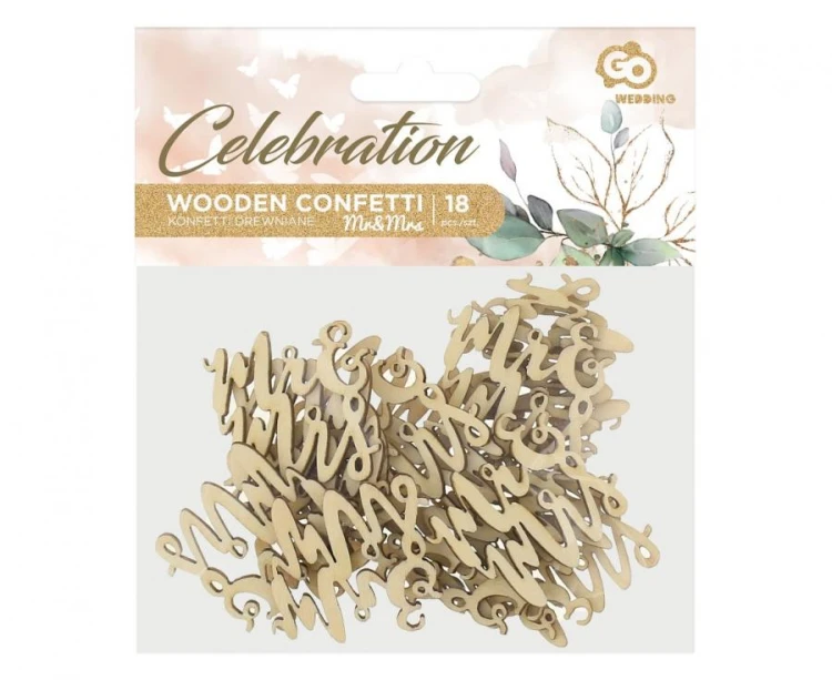 Konfetti drewniane Mr i Mrs 4x4 cm