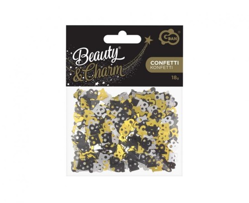 Konfetti foliowe cyferka 18 18g mix czarno-srebrno-złoty