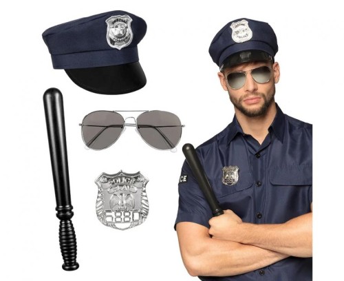 Zestaw dla dorosłych Police Przebranie czapka okulary odznaka pałka 33 cm