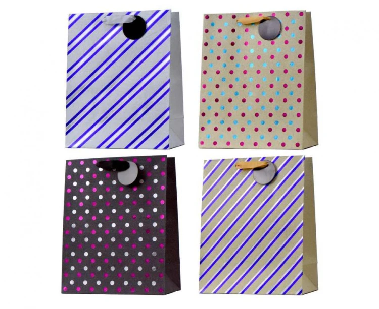 Torebka prezentowa w kropki paski zestaw mix 12 sztuk
