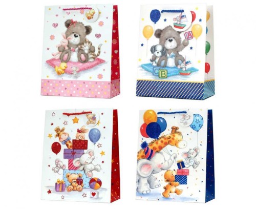 Torebka prezentowa brokat XL 33x45,7x10,2 cm zestaw mix 12 sztuk