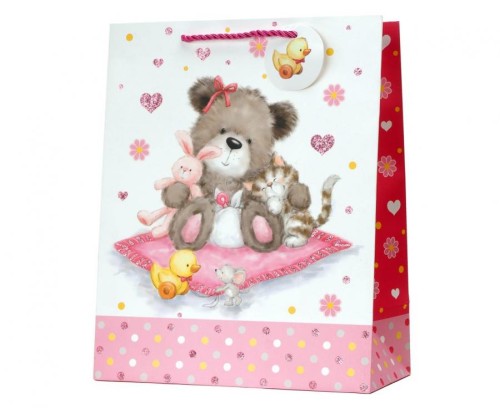 Torebka prezentowa brokat XL 33x45,7x10,2 cm zestaw mix 12 sztuk