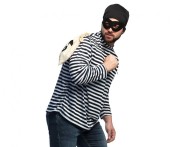 Zestaw dla dorosłych Rabuś Przebranie Złodzieja Kostium Złodziej koszulka czapka opaska na oczy torba rozm L/XL