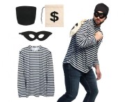 Zestaw dla dorosłych Rabuś Przebranie Złodzieja Kostium Złodziej koszulka czapka opaska na oczy torba rozm L/XL