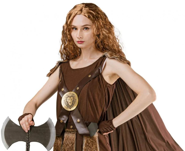 Przebranie Kobieta Wiking Kostium Strój sukienka z peleryną osłona na dłonie ochraniacze na nogi rozm S