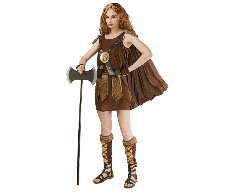 Przebranie Kostium Kobieta Wiking Strój sukienka z peleryną osłona na dłonie ochraniacze na nogi rozm M