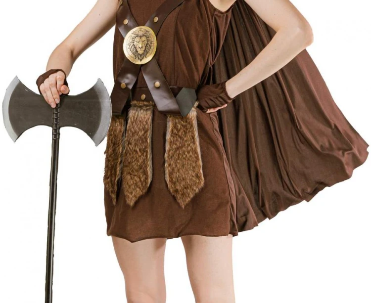 Przebranie Kostium Kobieta Wiking Strój sukienka z peleryną osłona na dłonie ochraniacze na nogi rozm M